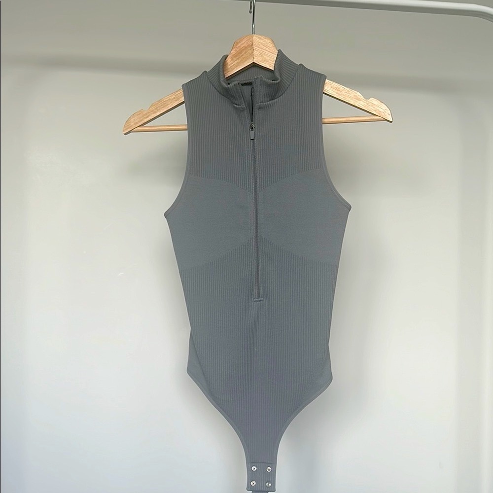 Garage Gray Sleeveless One Piece Zip Bodysuit